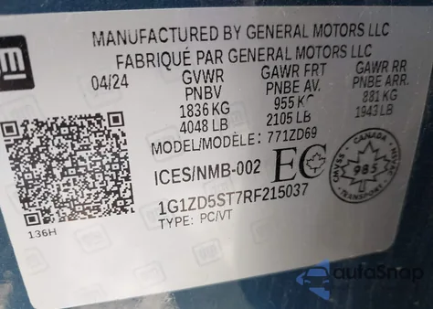 2024 Chevrolet Malibu Lt z USA, uszkodzony, nr VIN 1G1ZD5ST7RF215037